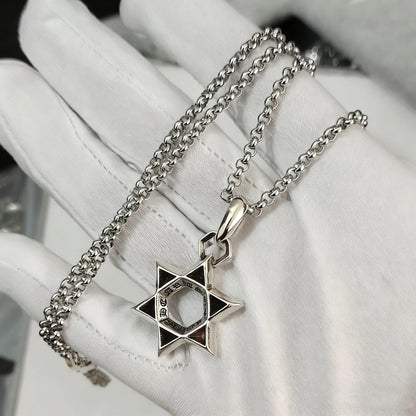 Cross necklace hexagonal star sword boat anchor pendant paired with letter flame pearl chain ﻿