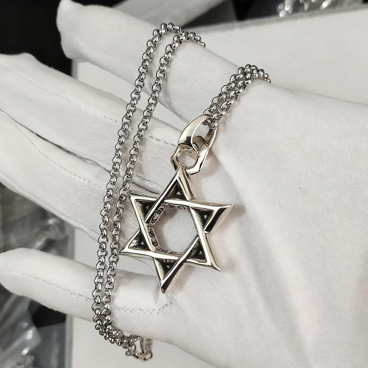 Cross necklace hexagonal star sword boat anchor pendant paired with letter flame pearl chain ﻿
